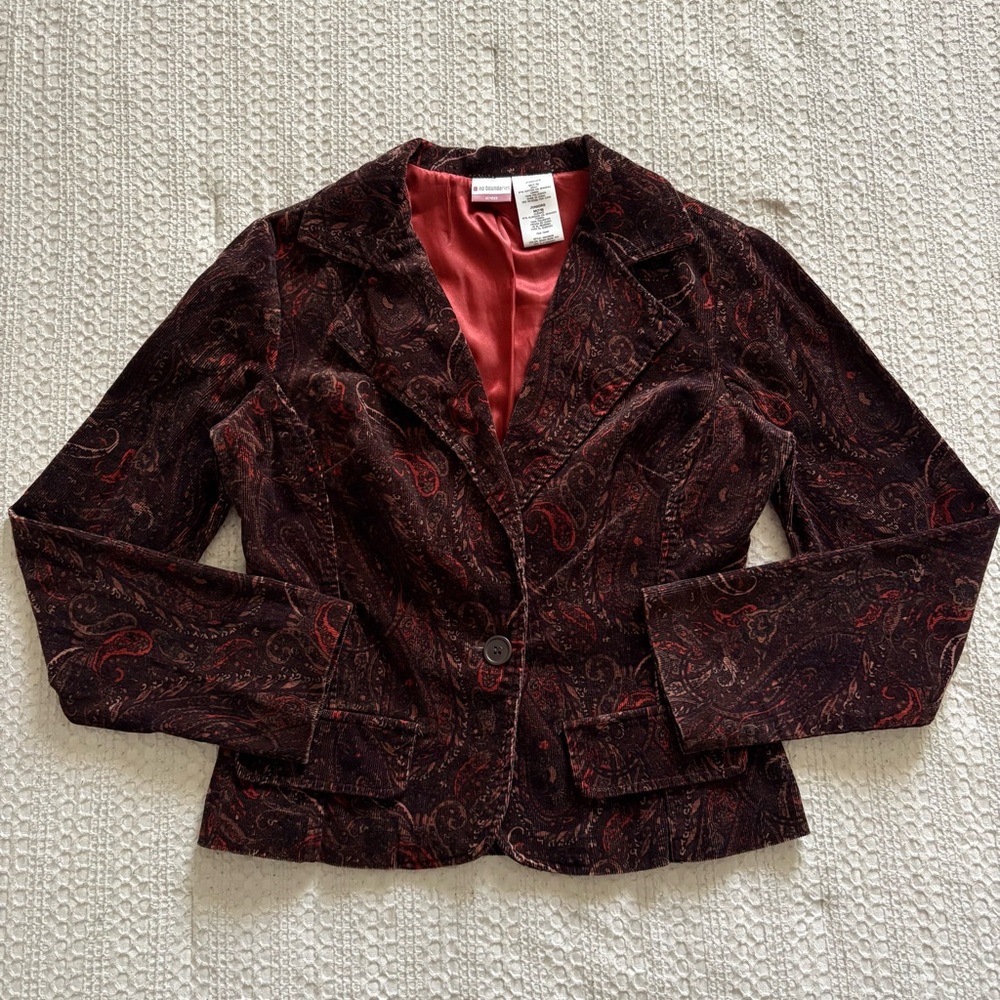 Vintage brown corduroy fitted blazer jacket with paisley pattern